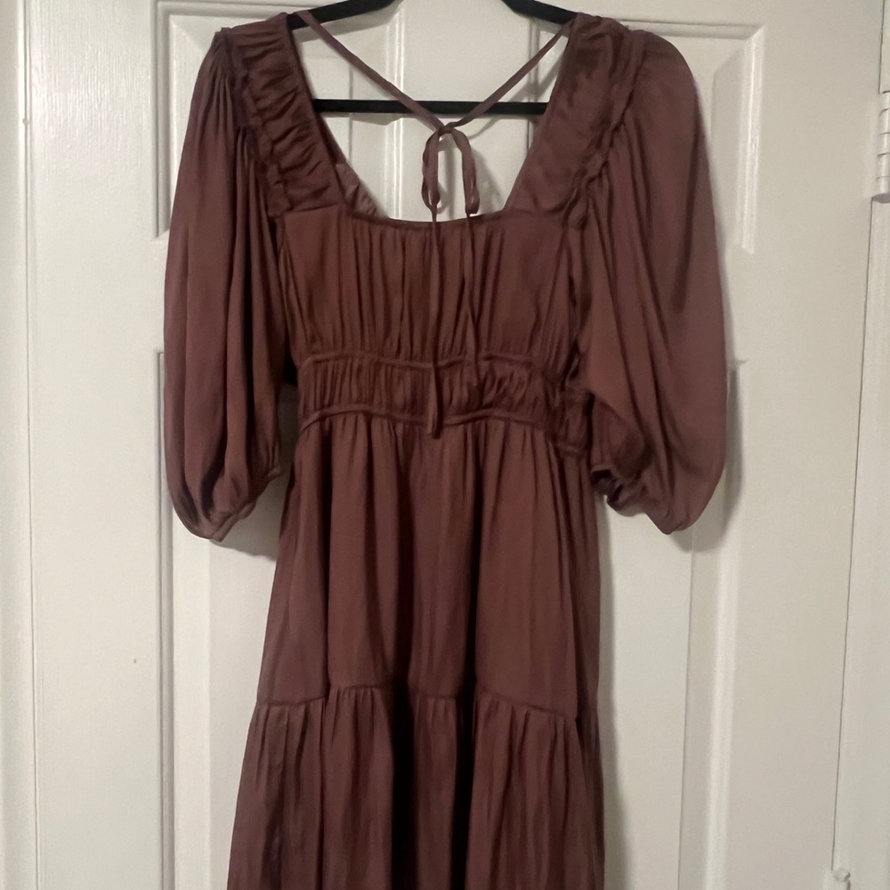 böhme taupe/mauve Puff-Sleeved Midi Dress